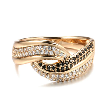 Luxury 14K Filled Rose Gold Genuine Black White AAA Zircon Diamonds Jewellery Ring - Ethnic Fine Jewellery